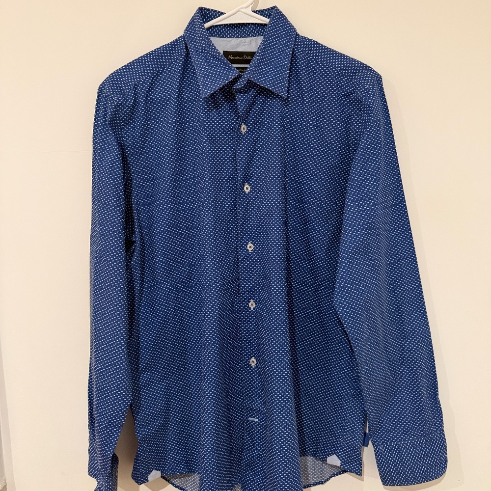 Massimo Dutti Shirt Mens M Navy Blue Cotton